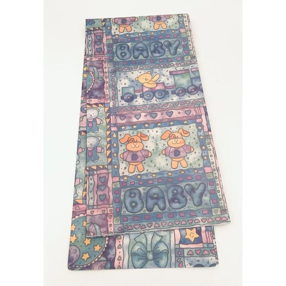 Vintage Baby Boy Gift Wrap Blue Wrapping Paper 2 Full Sheets 39x27 Patchwork